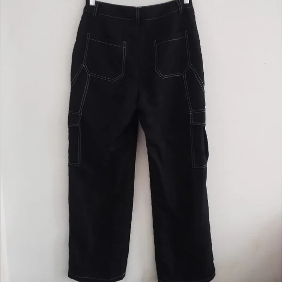 NWT Shein Ez Wear White Stitching Lightweight Wide Leg Cargo Y2K Pants - Picture 5 of 10